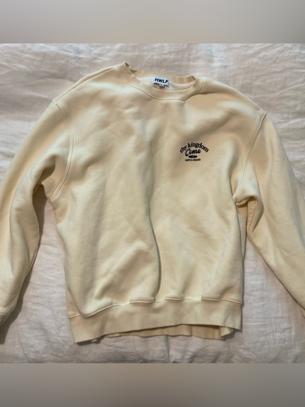 HWLF Cream Fleece Crewneck Sweatshirt |  minimal graphic | Size L
